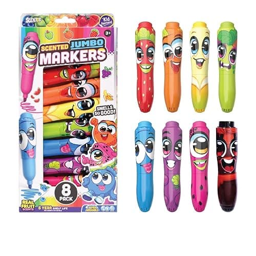 Scentos Jumbo Scented Markers for Kids, 8 Pack Fruit Scented Washable Markers, Non Toxic Chunky Design for Little Hands, Vibrant Colors, Super Washable Ink - Image 1