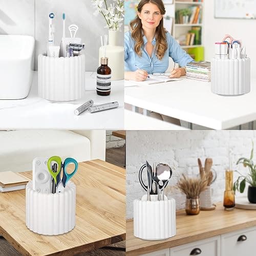 Anyoifax 360 Rotating Makeup Brush Holder 7 Slots Make Up Brush Organizer Removable Spinning Cosmetic Brushes Storage Pen Holder for Vanity, Dresser, Desk, White thumbnail 8