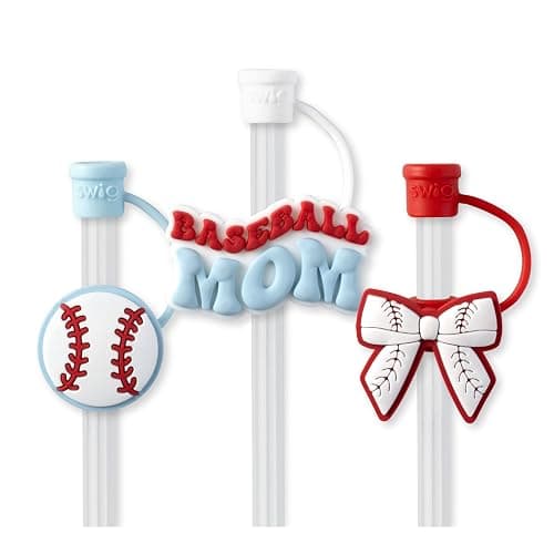 Swig Straw Toppers Set, 3 Reusable Straws with 3 Silicone Covers, Cover Cap with Customizable Length, Compatible with 40oz Tumblers, Tumbler Accessories, Baseball Mom Gift (Home Run) - Image 1