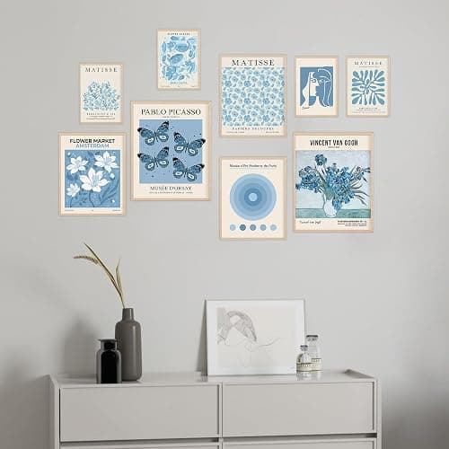 Blue Wall Art Poster Prints,Set of 9 Matisse Wall Decor for Dorm Bedroom,Trendy Aesthetic Pictures for Teens Boys Girls, Maximalism Posters Wall Decorations - Blue thumbnail 4