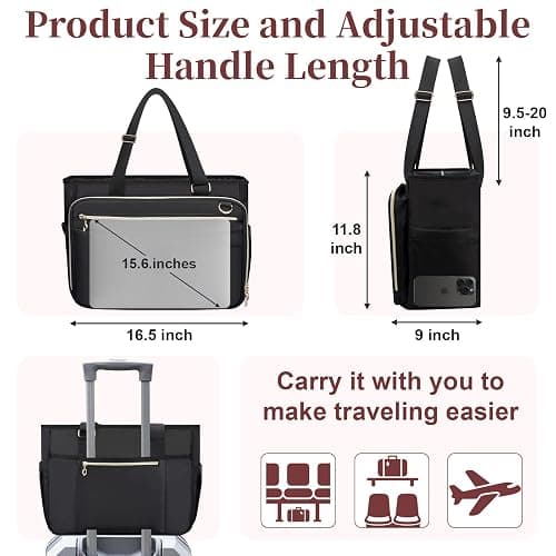 Teacher Tote Bag, Large Teacher 15.6-inch Laptop Bag with Foldable Document Pocket, Nurse Bag with Insulated Pocket thumbnail 4