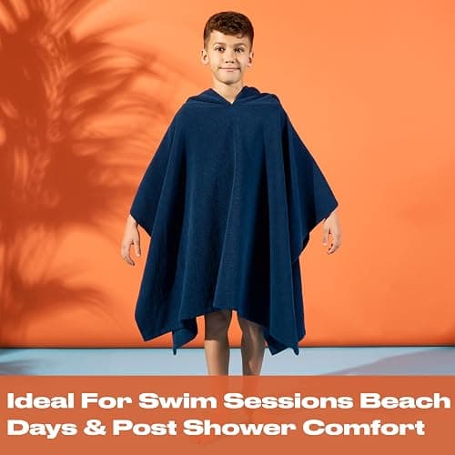 Brentfords Kids Towel Poncho Short Sleeve Quick Dry Absorbent Hooded Towels for Kids Beach Swim Childrens Travel Wrap Changing Robe Holiday Spa Pool Dry Oversized Swimming Towel, Navy thumbnail 7
