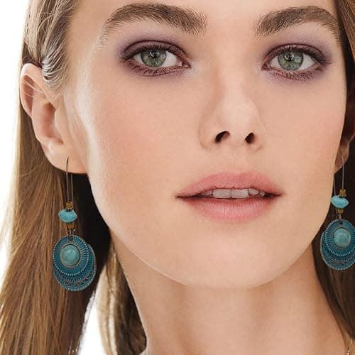 JMScape 45 Pairs Boho Vintage Drop Dangle Earrings Set for Women, Fashion Bohemian Earrings National Style Tassel Eardrop Hollow Bronze Waterdrop Leaf Jewelry for Valentine's Day Gifts thumbnail 2