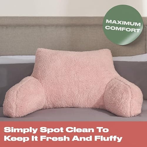 OHS Cuddle Cushion Teddy Pink, Reading Pillows for Bed Super Soft Cosy Pillow with Arms Support Pillows for Sitting up in Bed Teddy Pillow for Adults thumbnail 6