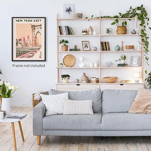 New York City Landscape Pink Posters Retro Us Landmarks Scenery Wall Art Vintage Bridge Canvas Painting for Living Room Bedroom Wall Decor 12x16 inch Unframed thumbnail 5