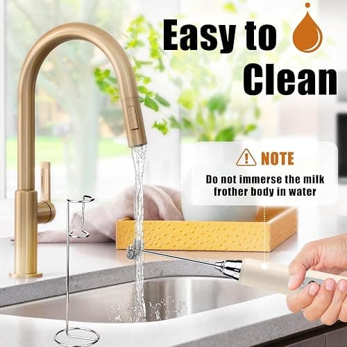Nahida Beige Milk Frother Wand for Coffee,Handheld Rechargeable Electric Whisk with Stand thumbnail 6