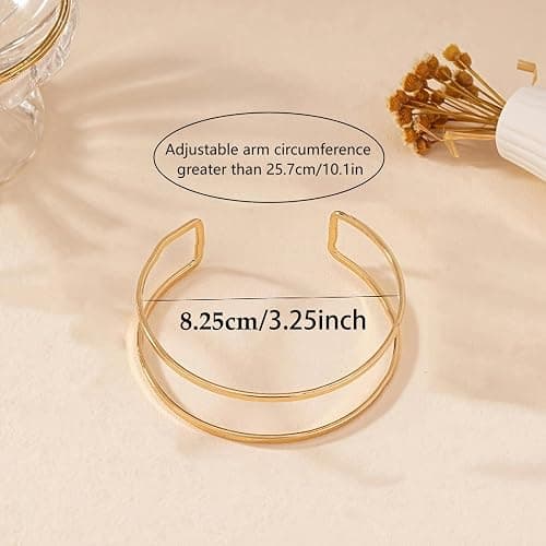 KONPJE Arm Cuff Bracelet for Women Gold Arm Cuff Upper Arm Layered Cuff Bangle Bracelet Minimalist Armband Stackable Jewelry for Summer Beach thumbnail 2