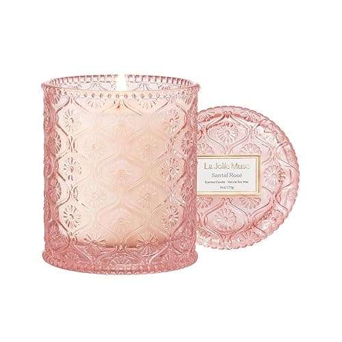 LA JOLIE MUSE Sandalwood Rose Candle, Scented Candles, Mothers Day Candles Gifts for Women, Natural Soy Candle, 6 oz 40 Hours Burn, Candles for Home Scented - Rose