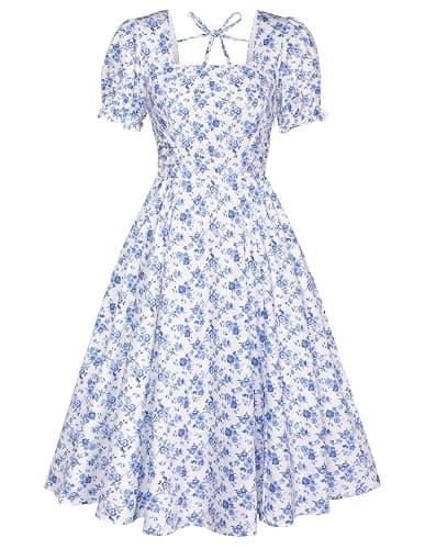 Belle Poque Vintage Dress for Women 2026 Summer 1950s Midi Cottagecore Dresses Square Neck Wedding Guest Cocktail Dress - Image 1