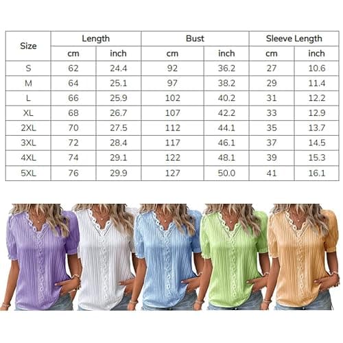 LAKEMON 2023 V Neck Plain Lace Elegant Shirt,Short Sleeve Shirt for Women Loose Top thumbnail 6