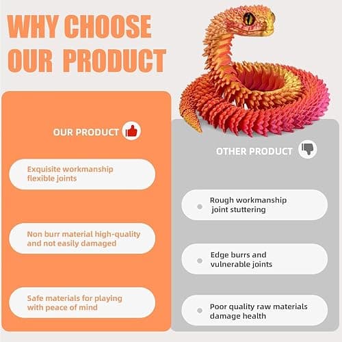 ZHRUOYAO 3D Printed Animals-Snake Viper,3D Printed Snake Toys 3D Printed Animals Animal Model Ornaments Creative Funny Toy Festival Gift for Frends thumbnail 4