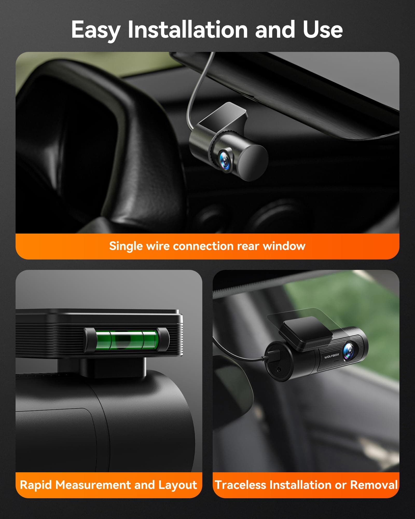 WOLFBOX Cámara Dash Cam 4K Frontal y Traseira para Carro, WiFi UHD 2160P/1080P, Incluye Tarjeta de 32 GB, GPS, WDR, Visión Nocturna, Modo Aparcamiento 24 h, Sensor G, Grabación en Bucle (hasta 256 GB) thumbnail 6