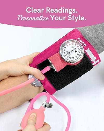FriCARE Manual Blood Pressure Cuff for Nursing Students, FSA/HSA Eligible, Aneroid Sphygmomanometer for BP Monitoring, Home & Medical School Essentials with Carrying Case, Universal Adult Size, Pink thumbnail 5