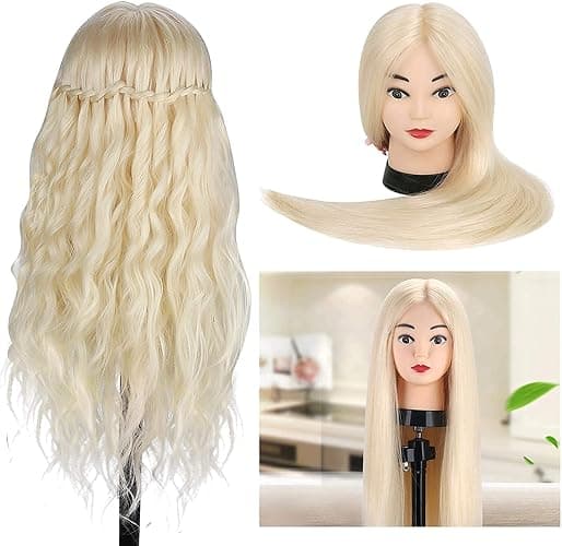 Mannequin Head with 80% Real Hair, TopDirect 24" Blonde Hair Styling Hairdressing Cosmetology Mannequin Manikin Training Practice Head with Clamp and Tools… thumbnail 6