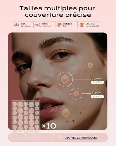 Patch Bouton Invisible - Hydrocolloïde, Imperméable & Transpirable - Absorption Maximale pour Traiter l'Acné - 10MM & 12MM (360 Pièces) thumbnail 4