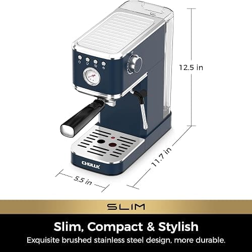 CHULUX Slim Espresso Machine with Milk Frother Steam Wand, 20 Bar Professional Italian Pump Espresso Coffee Machine for Home Cappuccino & Latte Maker, Navy thumbnail 3