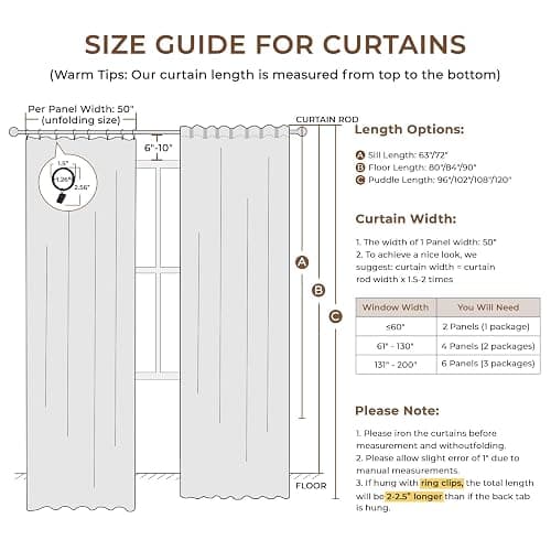 INOVADAY 100% Blackout Curtains for Bedroom Black Out Curtains 84 Inch Long | Beige Curtains for Living Room 2 Panels, Clip Rings Linen Look Blackout Drapes, Thermal Insulated Room Darkening,W50xL84 thumbnail 2
