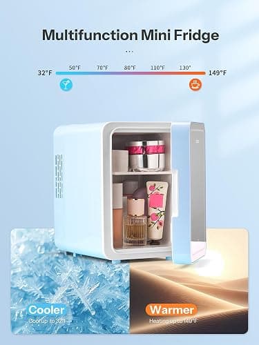 Reemix Skincare Fridge, Mini Beauty Fridge with LED Mirror, 4L Portable Small Refrigerator for Bedroom, Car, Office & Dorm, Cooler & Warmer (Aqua) thumbnail 4