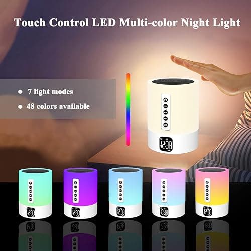 Alarm Clock Bluetooth Speaker, Night Light White Noise Machine Touch Bedside Lamp with Alarm Clock for Kids Multi-Color Changing Night Light Xmas Gifts for Teenage Girls Boys Women Teen Girl Gifts thumbnail 3
