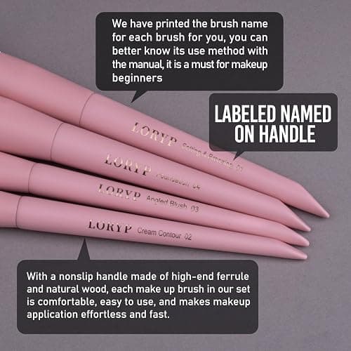 LORYP Makeup Brushes Set Labeled 18 Piece Face and Eye Brush Set Ultra soft hair Foundation, Concealer, Blush, Contour, Blending, Eyeshadow Pink Brush kit - Pink thumbnail 6