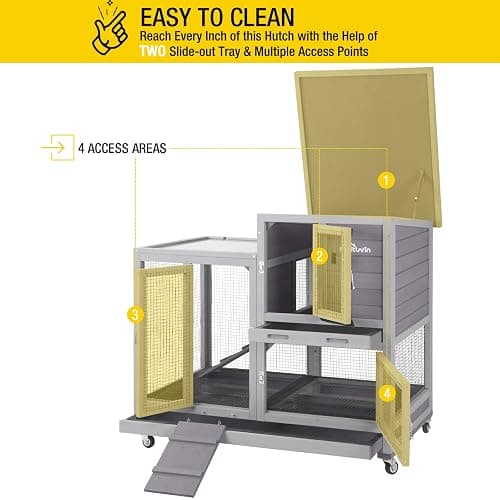 Aivituvin Rabbit Hutch Bunny Hutch Large Rabbit Cage, Indoor Bunny Cage Outdoor Rabbit House (Grey) thumbnail 4