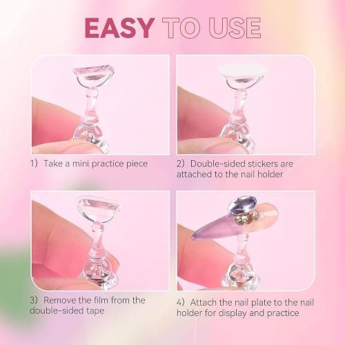 ESUOHYM Nail Stand for Press On Nails Art Display Practice 2 Sets, 1 Heart Shaped Acrylic Magnetic Nail Stands, Fake Nail Holder Tips With 200 PCS Double-Sided Tape, Nail Kit Home DIY Salon Supplies thumbnail 8