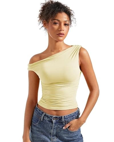 SUUKSESS Women Off Shoulder Tops Sleeveless Shirts Y2K Going Out Crop Tank Top - Image 1