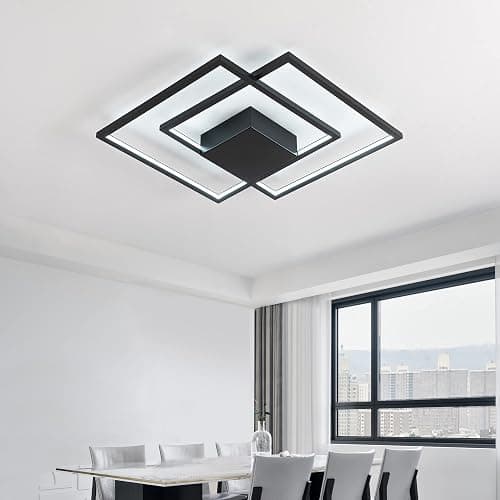 SUNMOO Modern LED Ceiling Light Modern Flush Mount Ceiling Light Fixture, Dimmable 2 Square Frame Premium Lamp for Dining Room Kitchen Bedroom Living Room 40W 6000K Cool Light (Black) - Black-2 thumbnail 5