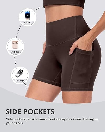 CHRLEISURE 6 Packs Womens Biker Shorts with Pocket, 5 Inch High Waisted Tummy Control Spandex Yoga Workout Shorts thumbnail 3