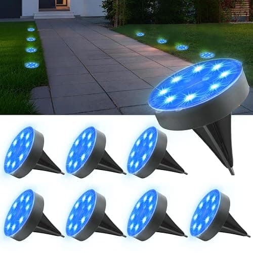 FocuSolar Ground Lights 8 Pack, IP68 Waterproof Solar Disc Lights for Outdoor, Flat Garden Light, In-Ground Light, Landscape Lighting for Pathway, Walkway, and Yard-8 Pcs (Blue) - Image 1