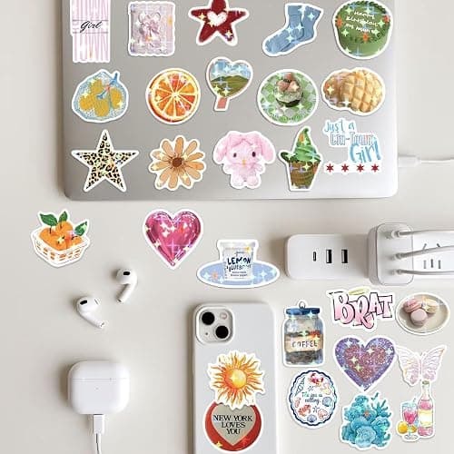 600PCS Aesthetics Stickers, Holographic Aesthetic Stickers for Water Bottles, Y2K Aesthetic Sticker for Laptop Daily Planner Phone Decal Girls Teens thumbnail 3