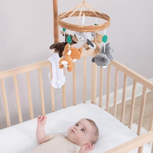 The Peanutshell Crib Mobile for Boys or Girls - Woodgrain Musical Baby Crib Mobile with 12 Lullabies, Whimsical Woodland Baby Whimsical Woodland Nursery Decor thumbnail 7