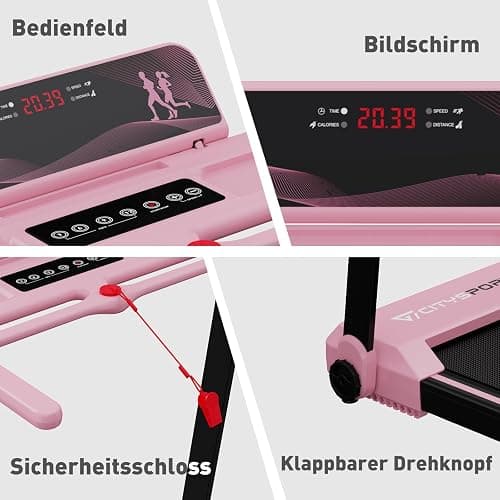 CITYSPORTS Elektrisches Laufband,Klappbares Laufband für Zuhause bis 12 km/h,mit LED-Anzeige,APP und 360° Tablet Holder,kompakte Walking Pad für Zuhause und Büro - Pink thumbnail 5