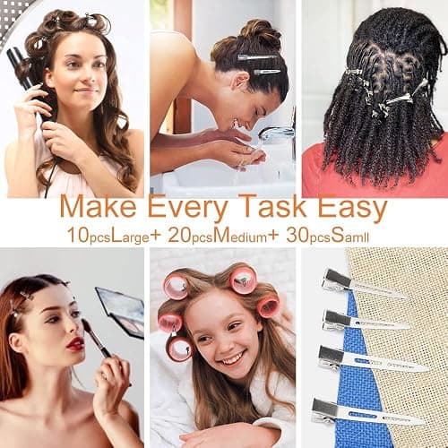 HiJeaton 60Pcs Metal Duck Billed Hair Clips for Women Styling Sectioning, Silver Hair Pins for Long Hair, Alligator Curl Loc Clips for Thick Hair Roller, Salon, Bows DIY thumbnail 4