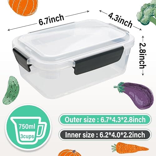 YORY 3 cup Plastic Food Storage Containers with Lids Nestable Freezer Dishwasher Safe Rectangle Container Set,5-Pack - 5 - 3 cups thumbnail 3