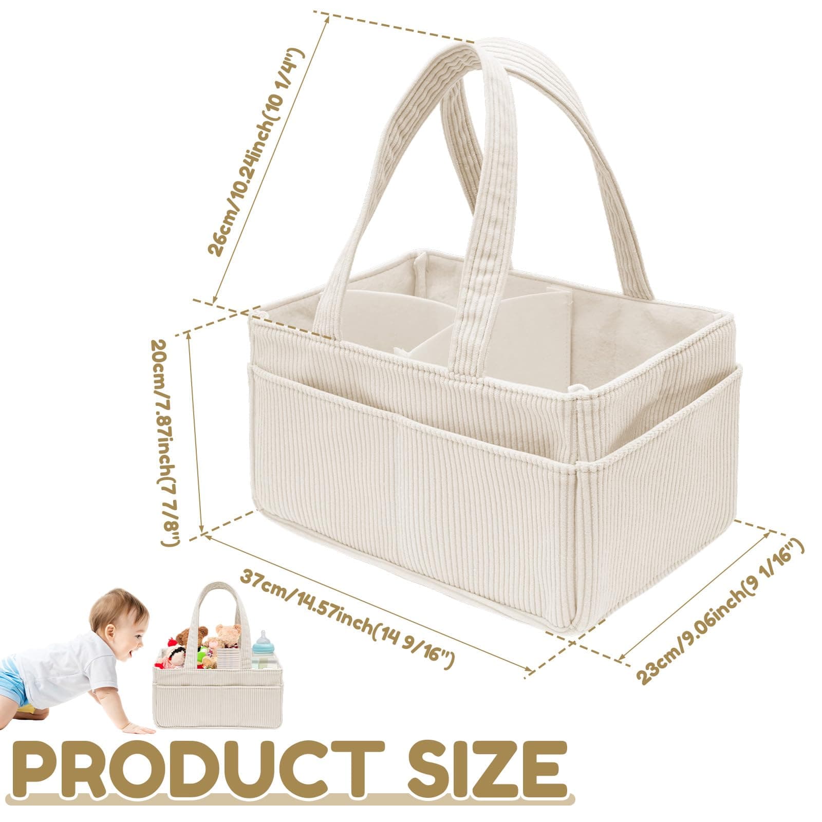 Baby Diaper Caddy Organizer Portable Soft Corduroy Diaper Storage Basket with Handle Nappy Caddy Storage Basket for Nursery Baby Shower Newborn thumbnail 7