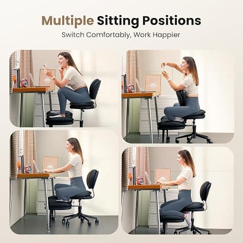 Cross Legged Office Chair, Ergonomic Cloud Criss Cross Desk Chair, Meditation Chair with Wheels, Height Adjustable Seat for ADHD, Wide Kneeling Chair with Back Support, Black thumbnail 3