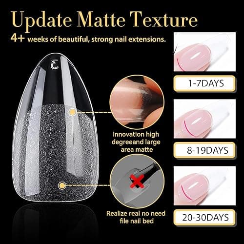 UNA GELLA Short Almond Gel Nail Tips, 600 Pcs Pre-Filed Short Nail Tips Almond Shape Half Matte Press On Nails 12 Sizes Full Cover Clear Fake Nails for Extension Home DIY Salon with Box - Shot Almond thumbnail 6