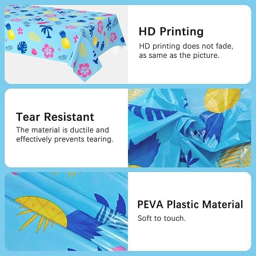 3 Pieces Palm Leaves Tablecloths Birthday Party Decorations Supplies Hawaiian Cartoon Table Cover Size 108×54 Inch Rectangular thumbnail 4