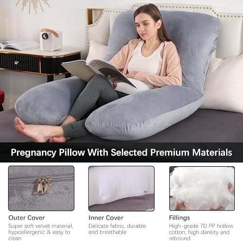 VASSVIO Pregnancy Pillow, U Shaped Maternity Pillow for Sleeping, Machine Washable Maternity & Body Pillows Full Body Support for Back, Legs, Belly, Hips for Pregnant Women 145x70cm (Grey) thumbnail 5