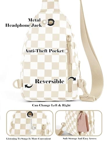 Checkered Sling Bag for Women Small Backpack Crossbody Chest Bag Fanny Packs Purses thumbnail 5