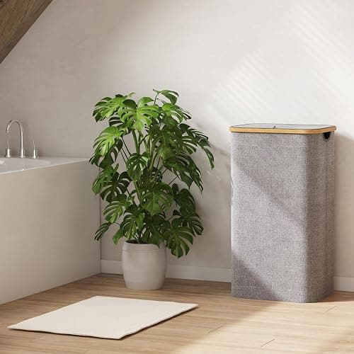 Lifewit 100L Laundry Basket with Lid, Clothes Hampers for Laundry with Bamboo Handles and 1 Removable Bag, Large Foldable Laundry Hamper for Bedroom, Bathroom, Dorm, Laundry Room, Light Gray thumbnail 8