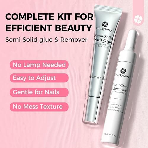 Super Strong Nail Glue for Press On Nails: 10g Semi Nail Glue with 12ml Glue Remover Kit, Quick Dry, No UV Lamp Needed with Gentle Non-Acetone Remover, Long Lasting for Acrylic Fake Nails Tips thumbnail 2