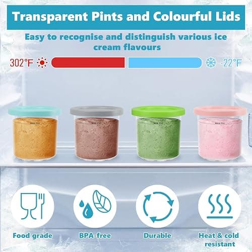 Nepfaivy Containers Replacement for Ninja Creami - 4 Pack Ice Cream Pints and Lids Compatible with Ninja NC300 NC301 Creamy Ice Cream Makers, BPA-Free & Dishwasher Safe, Color Lids thumbnail 4
