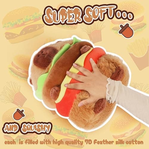 CHDBLOCK Hamburger Capybara Plush Toy - 11 Inch Cute Capybara Stuffed Animal, Kawaii Capibara Plushie for Kids and Adults Hamburger Plush thumbnail 4