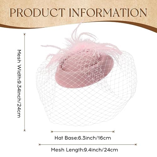 Revkokmx Fascinator Hat Veil Feather Fascinator Tea Party Bridal Wedding Veil Retro Hat Pillbox Hat thumbnail 2