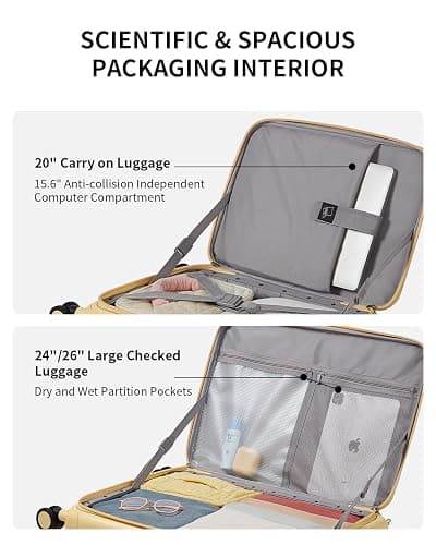 aji Expandable Top Open 26 Inch Checked Luggage with Spinner Wheels, Large Suitcase with TSA Lock, Hardside Travel Luggage Suitcases for Men Women, for 24+Days Travel, Cheese Yellow thumbnail 5