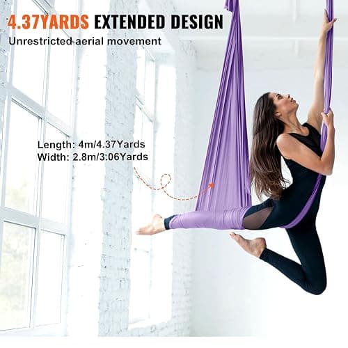 VEVOR Aerial Yoga Hammock & Swing, 4.4 Yards, Yoga Starter Kit with 100gsm Nylon Fabric, Full Rigging Hardware and Easy Set-up Guide, Antigravity Flying for All Levels Fitness Bodybuilding, Purple thumbnail 5