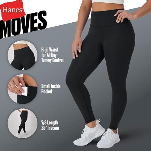 Hanes Womens Leggings Clothing, Moves 7/8 Soft Leggings with Pocket, Moisture Wicking Women's Clothing, Pants, 25" Inseam thumbnail 4