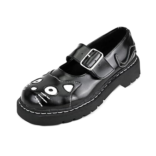T.U.K. Kitty Cat Mary Jane Shoes for Women, Round Toe Ankle Strap Oxford Shoes - Image 1